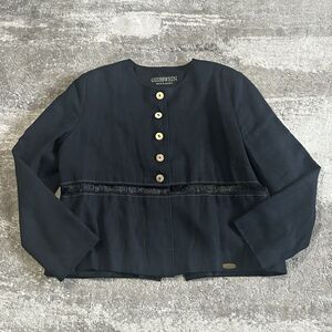 Giesswein Linen Jacket Womens 44 US 14 Charcoal Gray Lined Wood Buttons